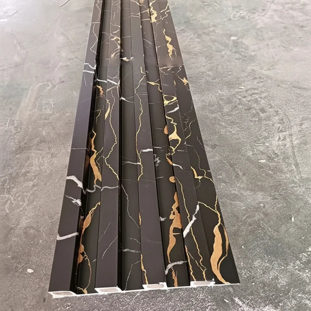 Black and gold marble effect WPC slatted wall panel original colour