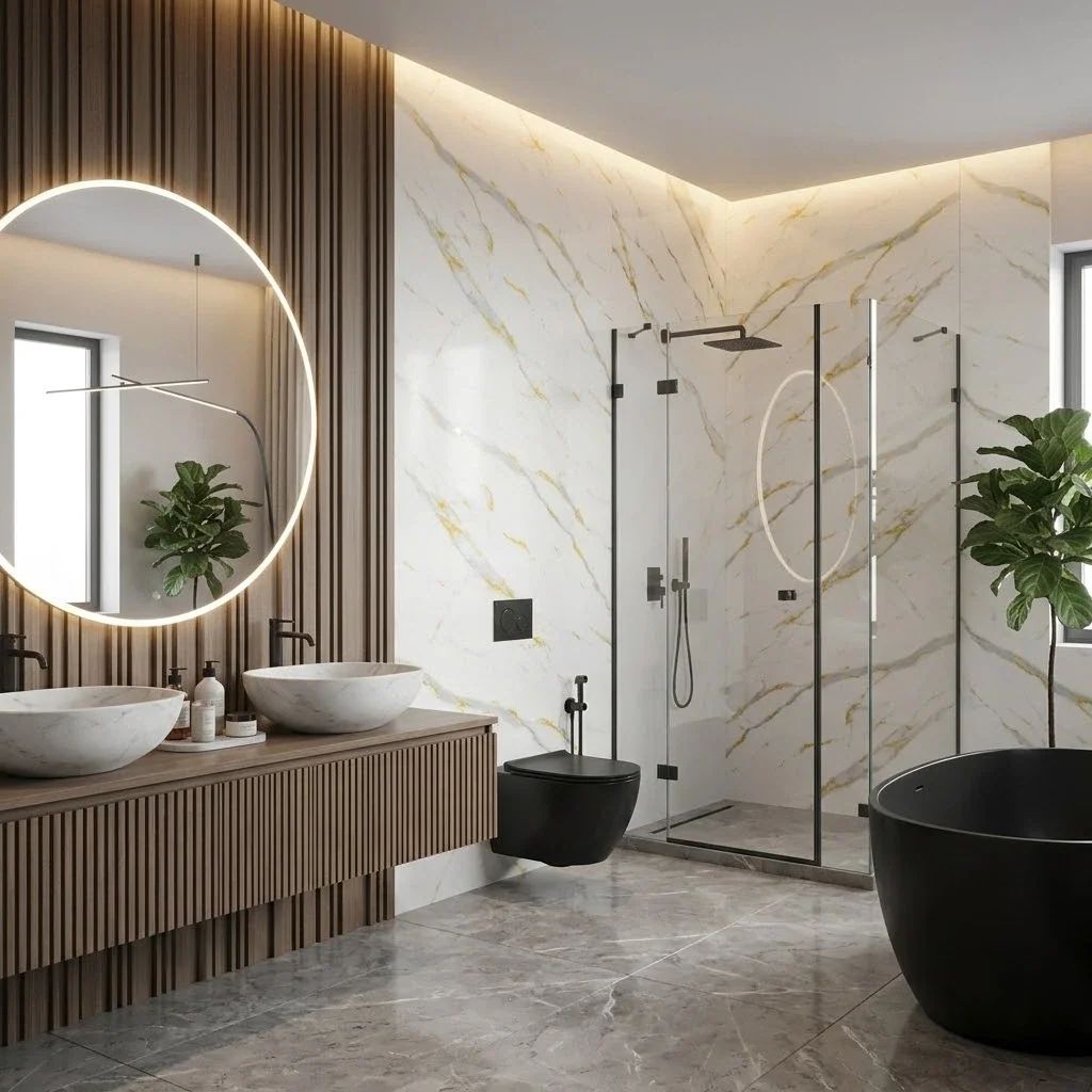 Gold & White Marble Effect PVC Wall Panels: featured interior view