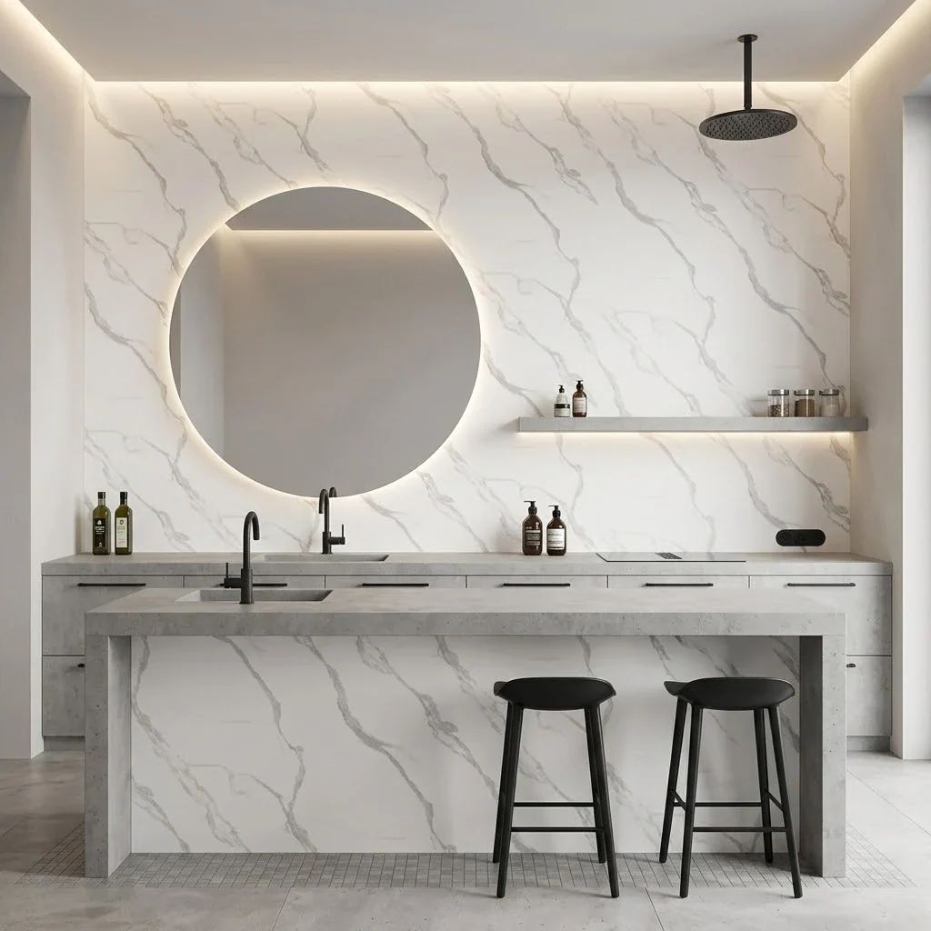 White Marble Effect PVC Wall Panels: featured interior view
