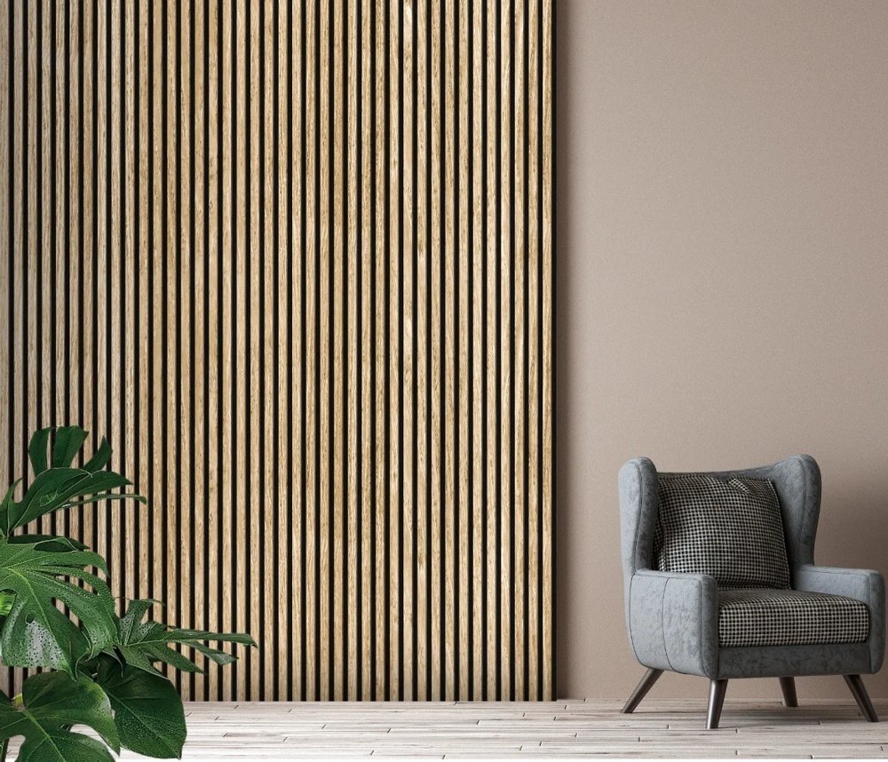Warm Oak Slatted PVC Shower Wall Panels – 30 × 240 cm (Pack of 8), photo 1