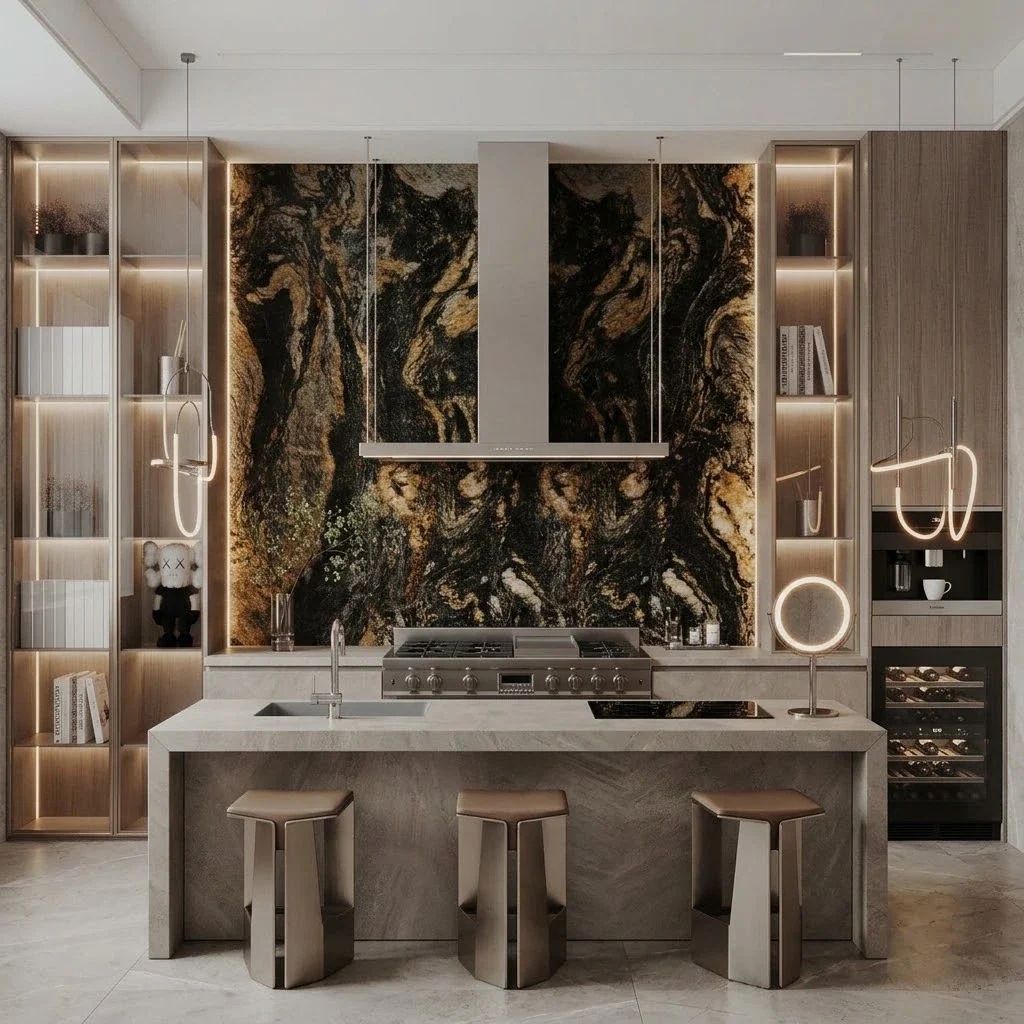 Black & Gold Marble Effect PVC Wall Panels: featured interior view