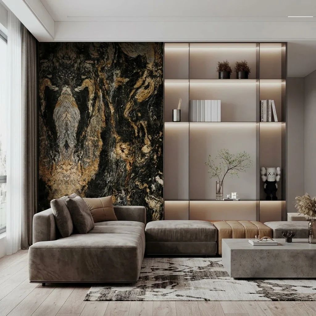 Black & Gold Marble Effect PVC Wall Panels: room inspiration view 1
