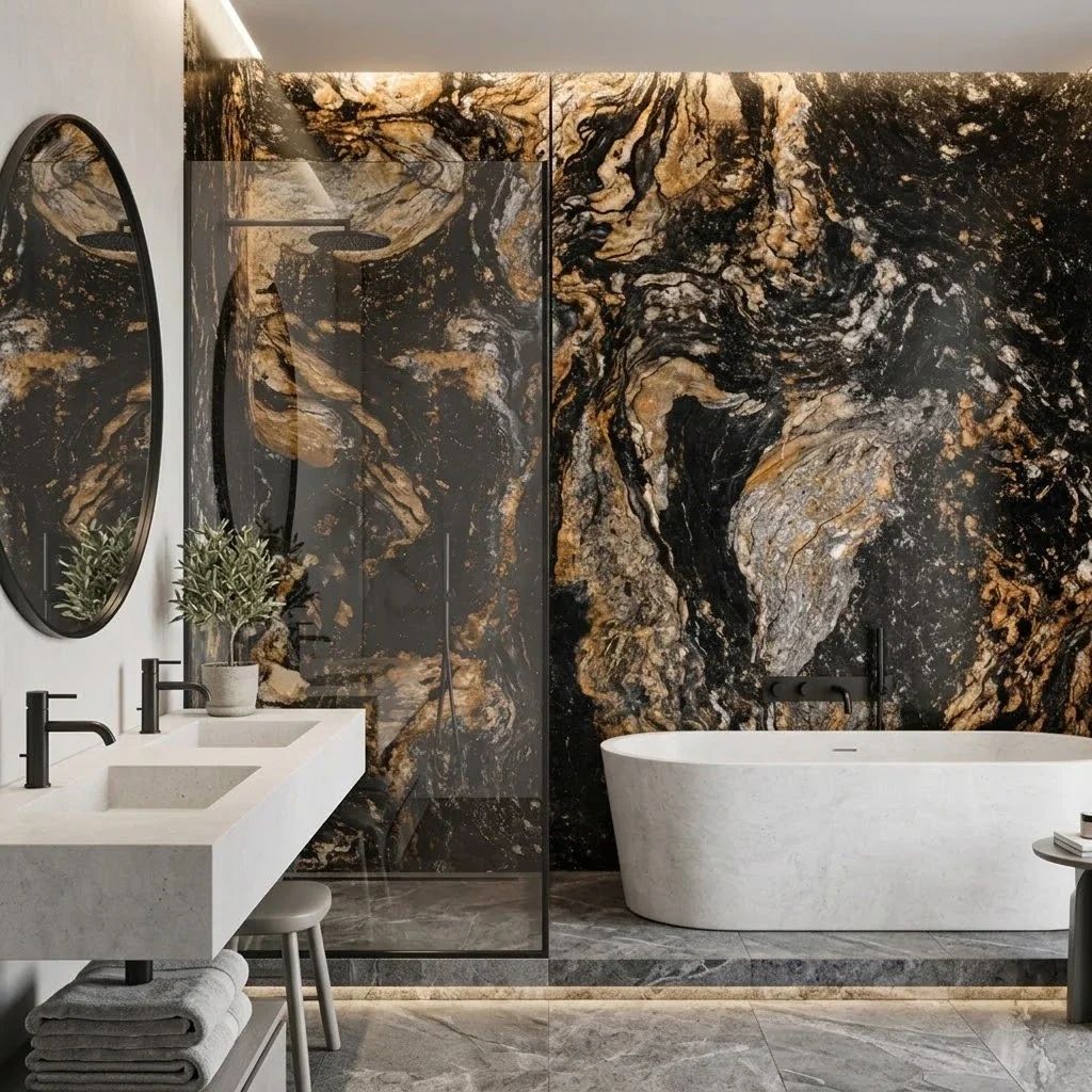 Black & Gold Marble Effect PVC Wall Panels: material close-up