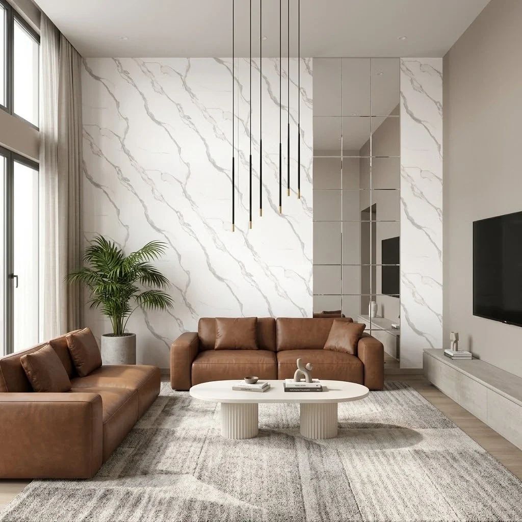 White Marble Effect PVC Wall Panels: room inspiration view 1