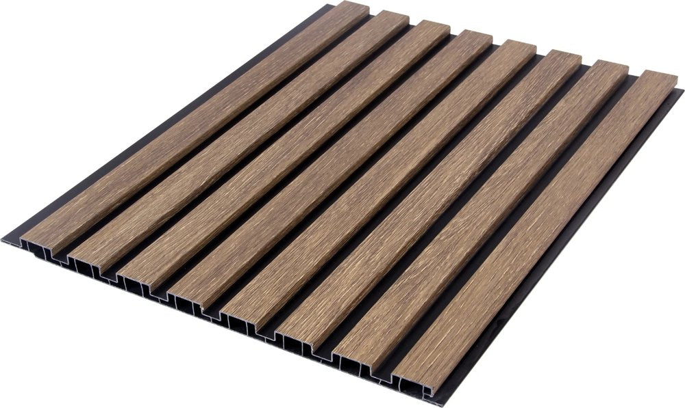 Dark Oak Slatted PVC Shower Wall Panels – 30 × 240 cm (Pack of 8), photo 2